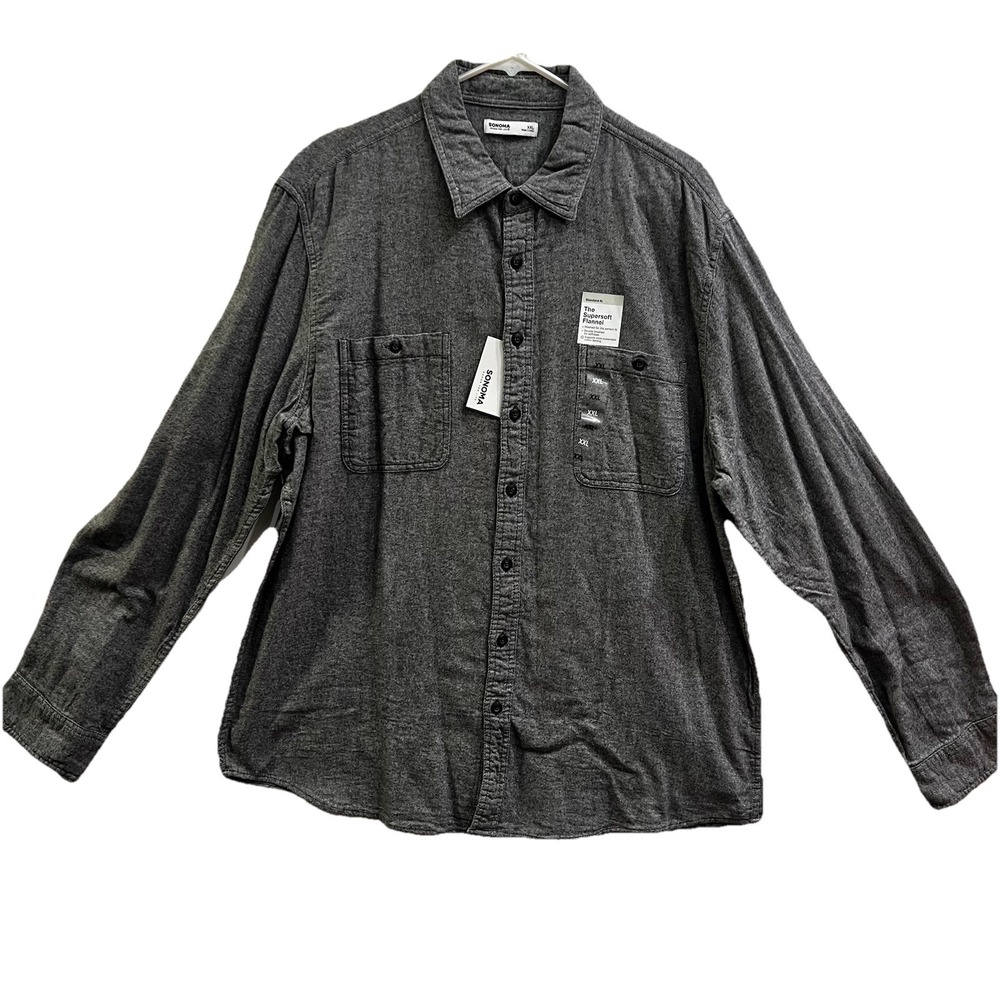 Sonoma Shirt Mens XXL Gray Long Sleeve The Supersoft‎ Flannel NEW Cotton Button